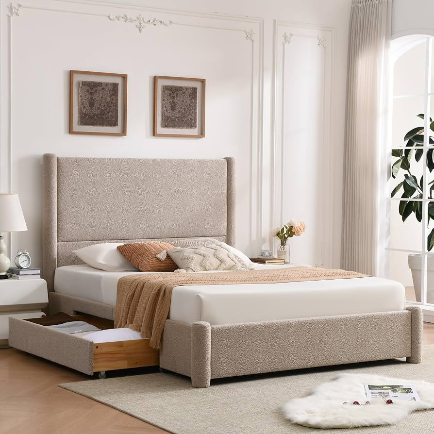 VELOCAVA Queen Size Upholstered Bed Frame with 51.77" Tall Headboard and Soft Rounded Corners, Si... | Amazon (US)