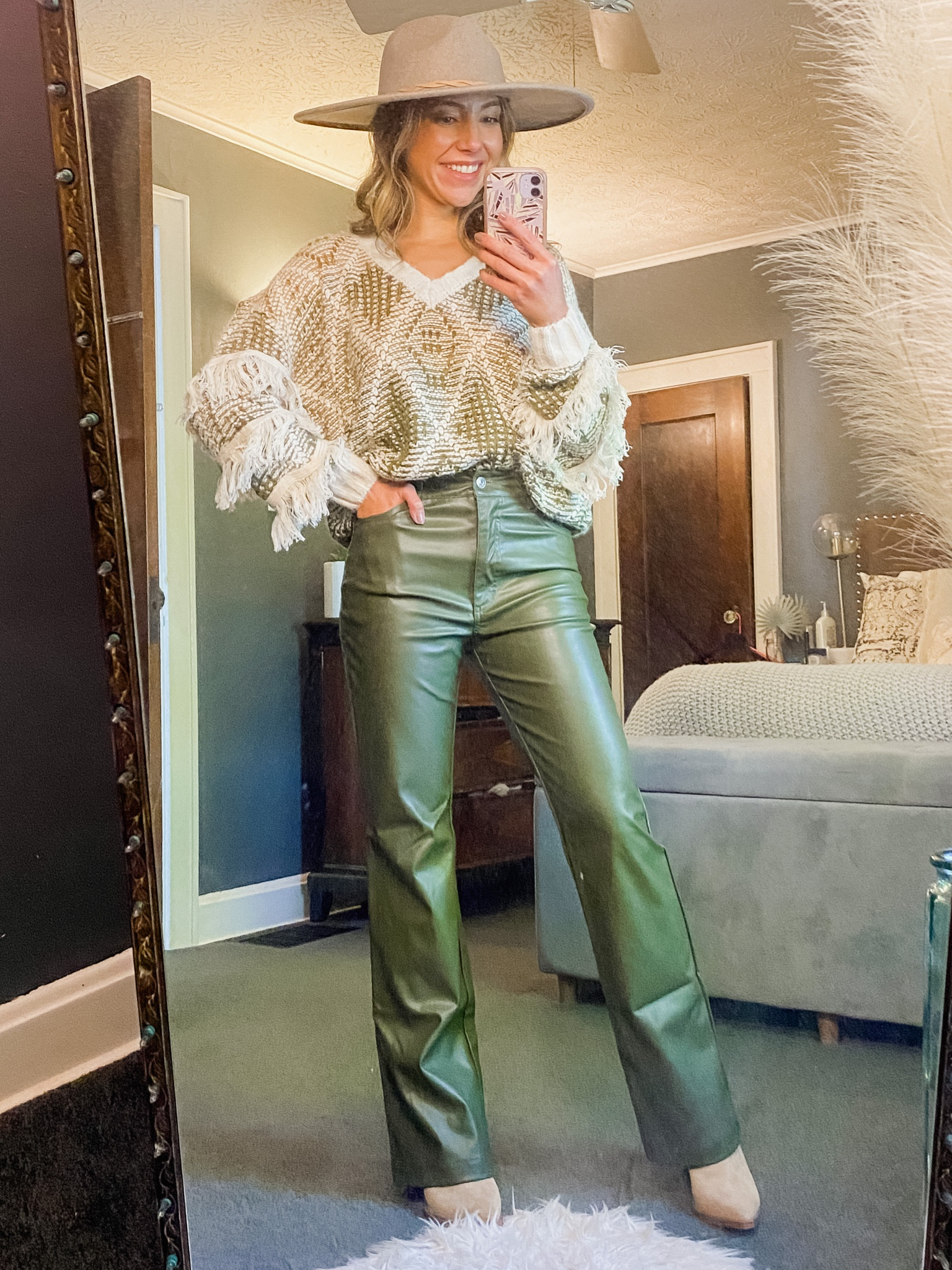 Faux leather 
Leather pants 
Fringe sweater 
Western boots
Olive green
Green pants
Olive leather pants 
Western wear
Texas
Outfit inspo
Winter outfit
Cold weather
Sweater

#LTKtravel #LTKstyletip #LTKSeasonal