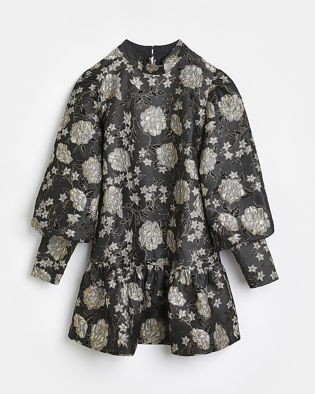 Black jacquard floral smock mini dress | River Island (US)