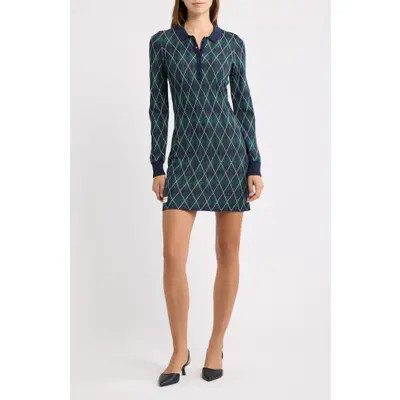 ROWING BLAZERS Argyle Long Sleeve Minidress in Navy at Nordstrom, Size Large | Nordstrom