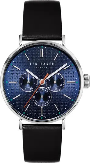 Phylipa Multifunction Leather Strap Watch, 41mm | Nordstrom