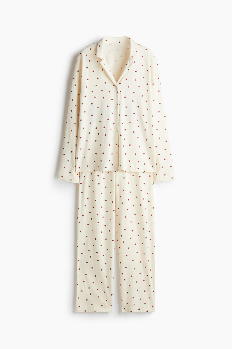 H & M - Patterned Jersey Pajamas - White | H&M (US + CA)