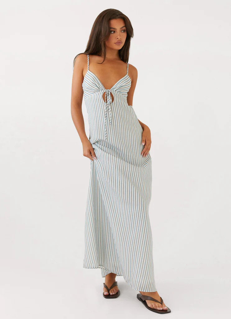 Flora Linen Maxi Dress - Blue Choc Stripe | Peppermayo (Global)