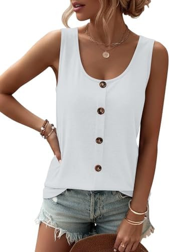 TICTICMIMI Womens Tank Tops 2026 Buttons Casual Summer Sleeveless Tee T-Shirt Scoop Neck Basic Ou... | Amazon (US)