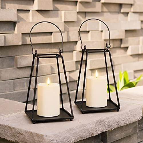 Black Metal Candle Lantern - Set of 2, Battery Operated, 8.5 Inch Height, Open (No Glass), Small ... | Amazon (US)