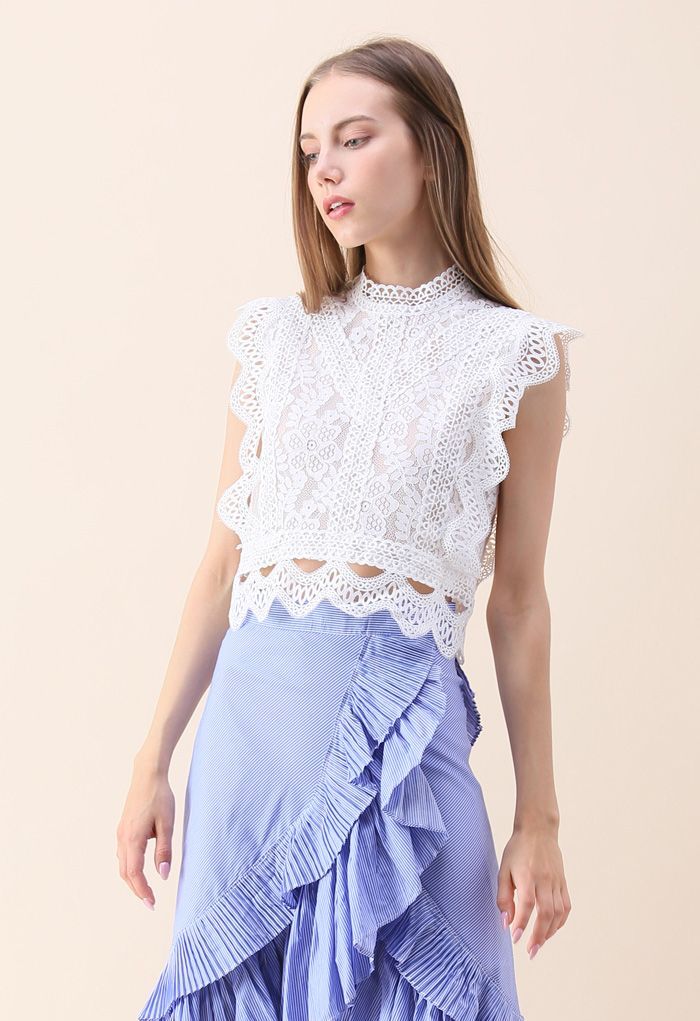 Your Sassy Start Sleeveless Crochet Lace Top in White | Chicwish