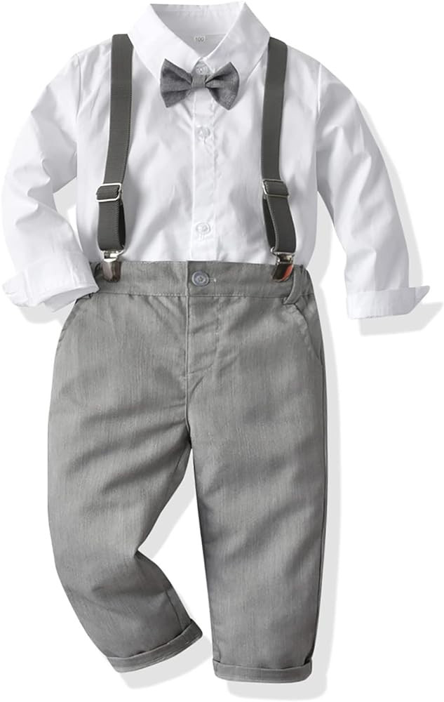 SALNIER Toddler Boy Suit Baby Boys Wedding Dress Outfit Formal Gentleman Clothes Set Dress Shirt ... | Amazon (US)
