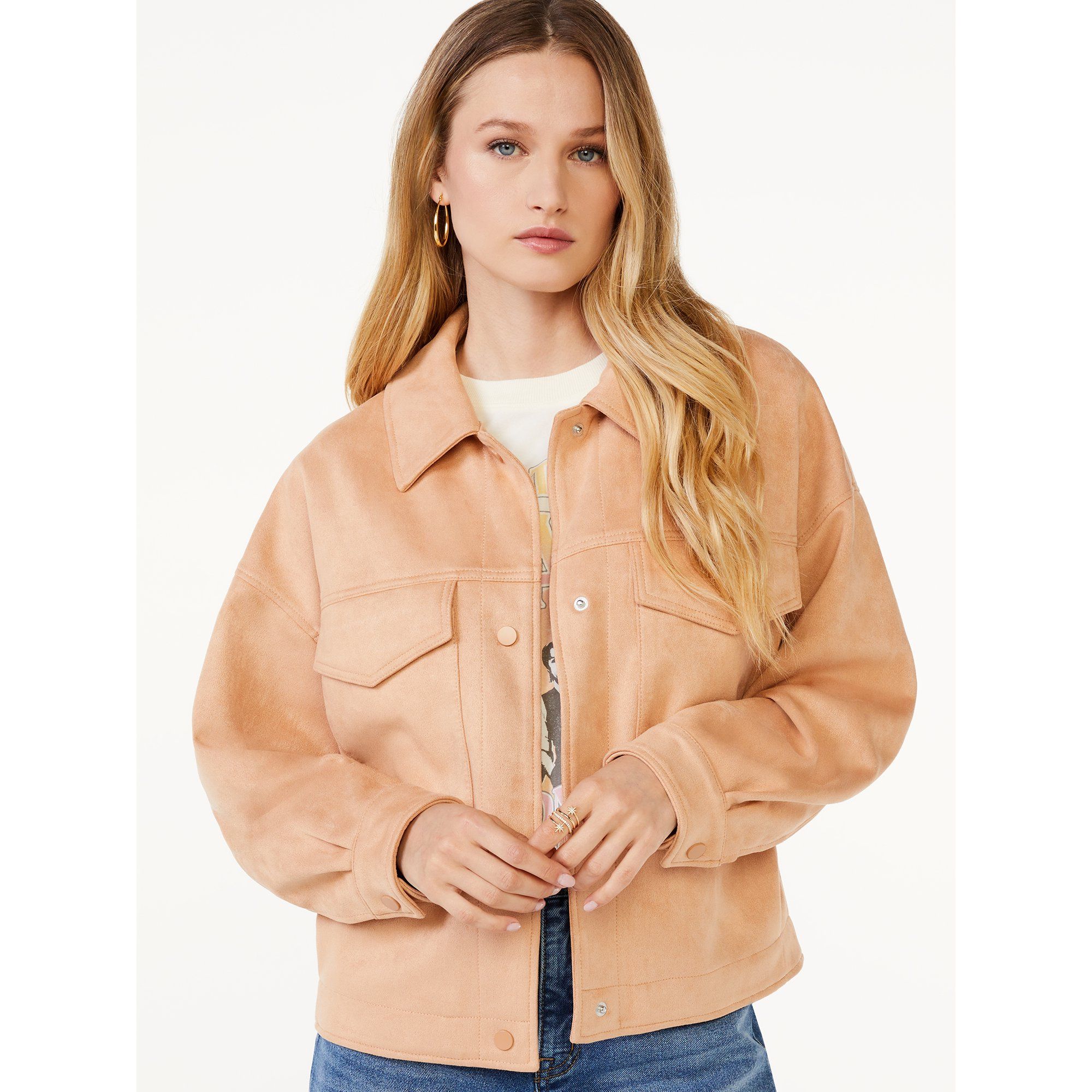 Scoop Women's Oversized Cropped Faux Suede Jacket | Walmart (US)
