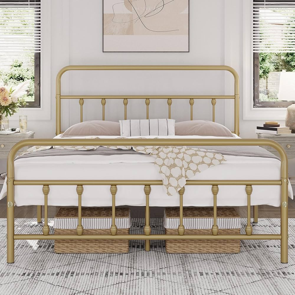 Yaheetech Classic Metal Platform Bed Frame Mattress Foundation with Victorian Style Iron-Art Head... | Amazon (US)