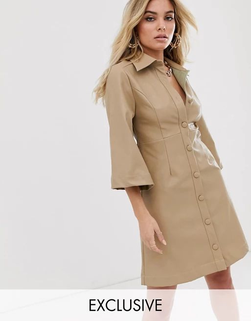 UNIQUE21 button front dress in faux leather | ASOS US