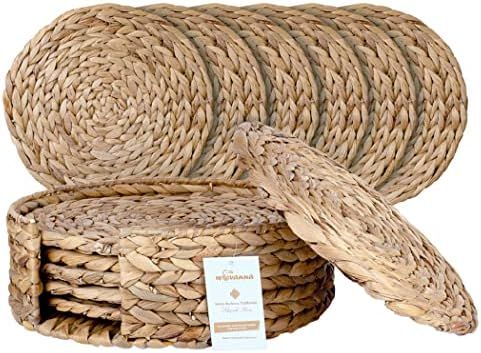 Wovanna Woven Placemats for Dining Table - Set of 6 Adorable Thick Rustic Round Kitchen Placemats wi | Amazon (US)