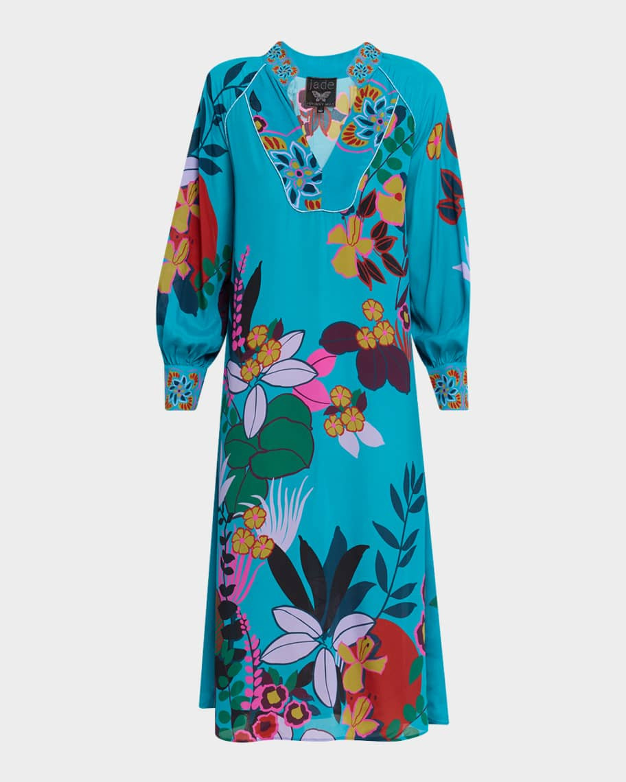 Johnny Was Ascension Luna Floral-Print Midi Dress | Neiman Marcus