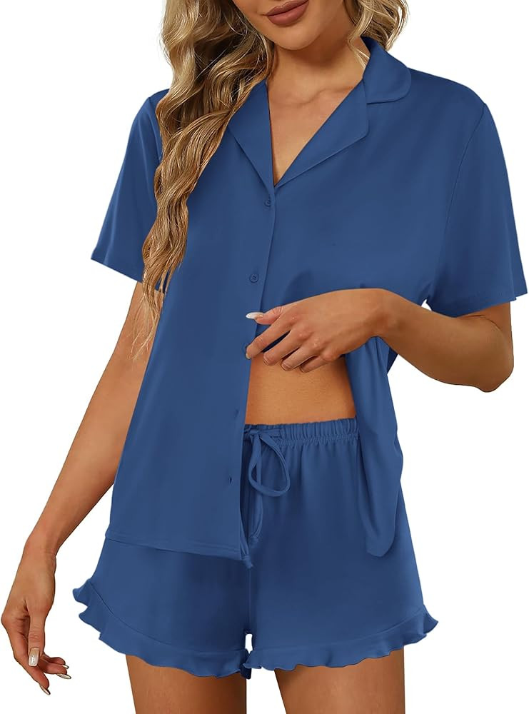 Ekouaer Pajamas Set for Women Short Sleeve Sleepwear Button Down Pjs Lounge Sets Soft Nightwear | Amazon (US)