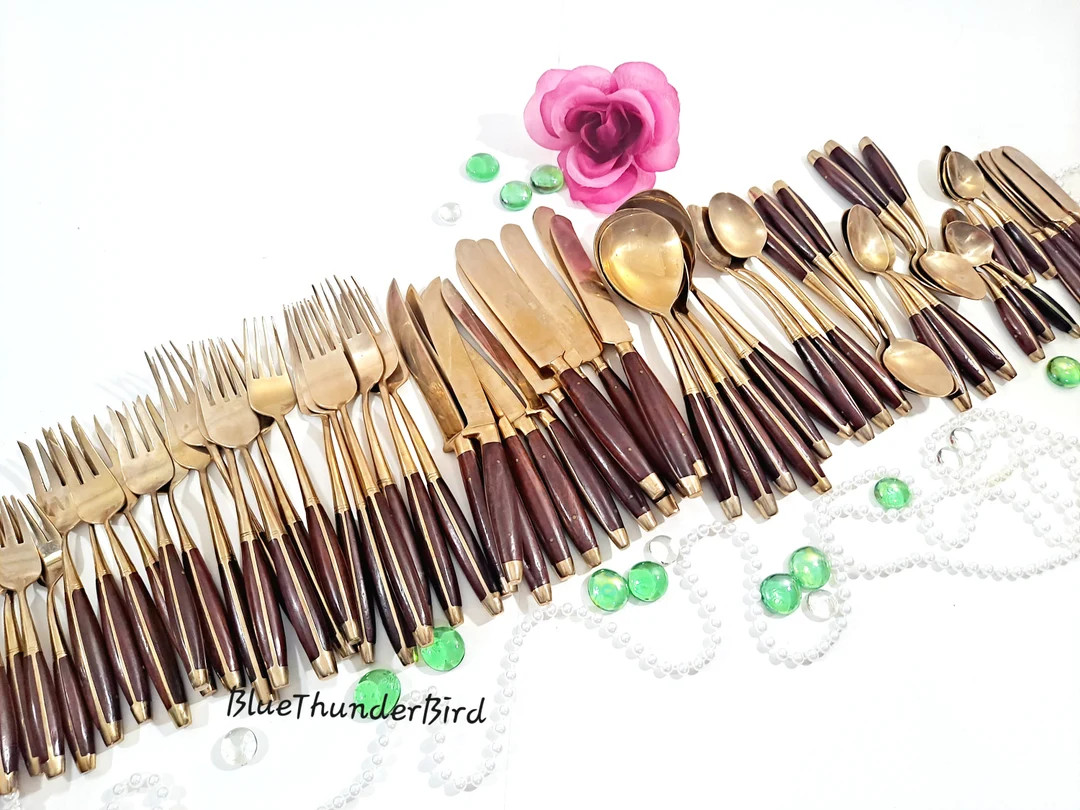 Service for 6 Vintage Mid-century Modern Flatware Brass and - Etsy | Etsy (US)