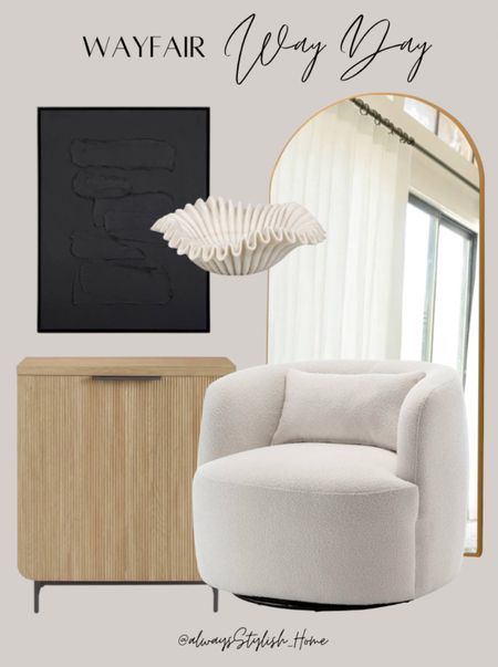 WayFair way day sale! Cream accent chair, large arch top mirror, modern wall art, fluted cabinet, wavy bowl, modern organic home decor  

#LTKhome #LTKfindsunder100 #LTKsalealert
