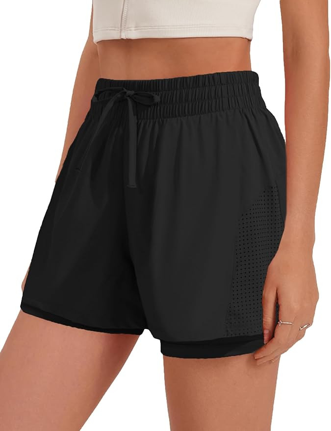 Pinspark womens High Waisted Quick Dry Gym Shorts with Pocket | Amazon (US)