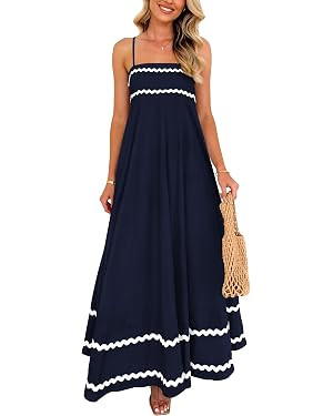 PRETTYGARDEN Womens 2024 Summer Flowy Maxi Dress Casual Sleeveless Spaghetti Strap Ruffle Beach L... | Amazon (US)