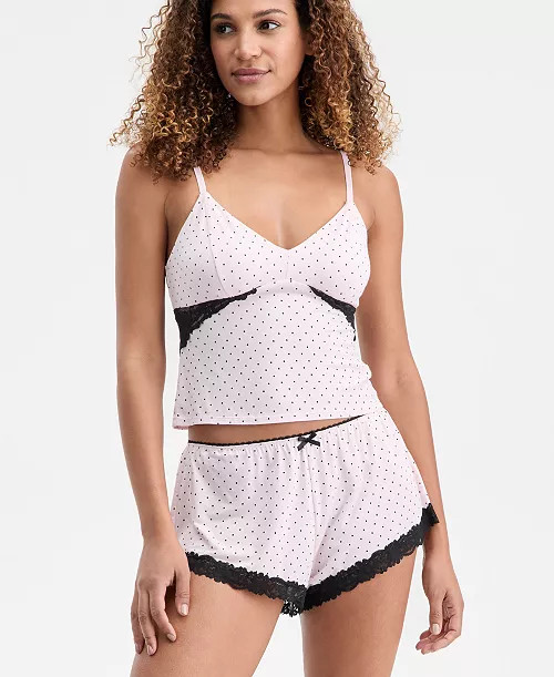 Women's Knit Lace-Trim Short Pajama Set | Macy's