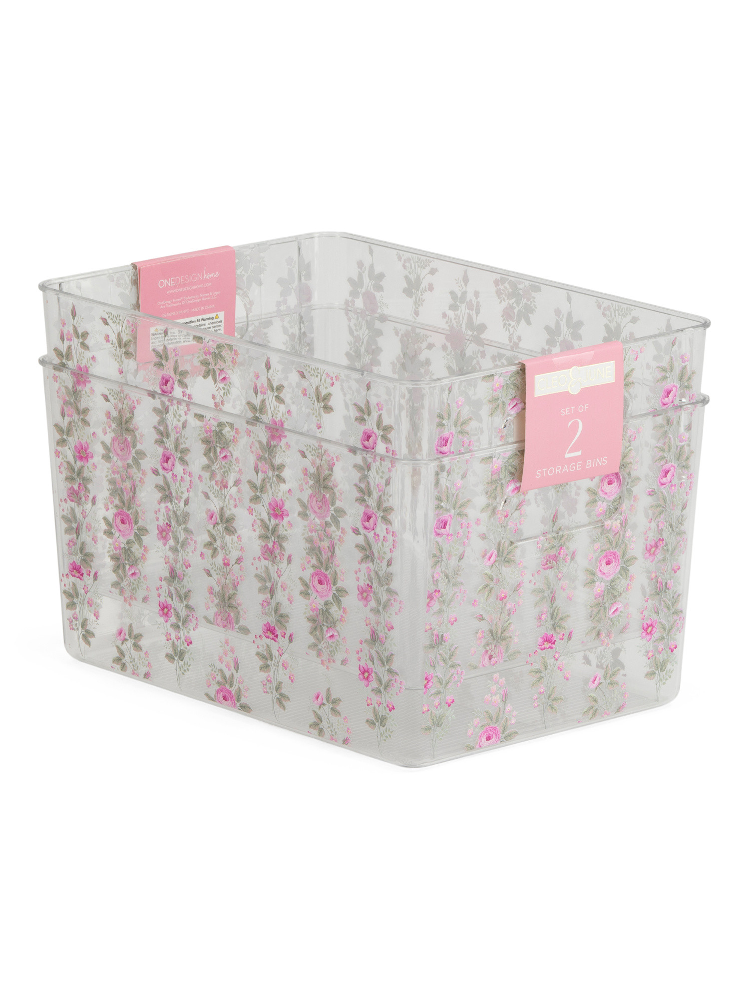 Set Of 2 Sage Watercolor Floral Plastic Bins | TJ Maxx
