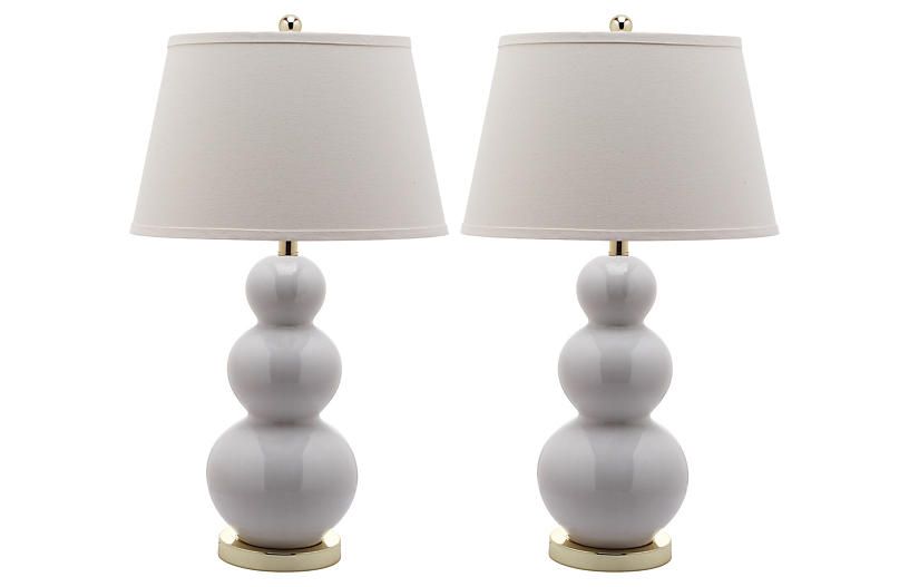 S/2 Paula Gourd Lamp Set, White | One Kings Lane