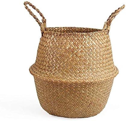 Amazon.com : BlueMake Woven Seagrass Belly Basket for Storage Plant Pot Basket and Laundry, Picni... | Amazon (US)