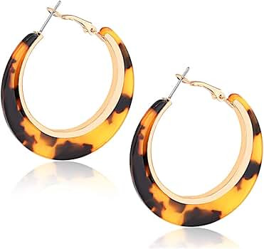 XOCARTIGE Acrylic Hoop Earrings for Women Tortoise Resin Earrings Bohemia Statement Dangle Earrin... | Amazon (US)