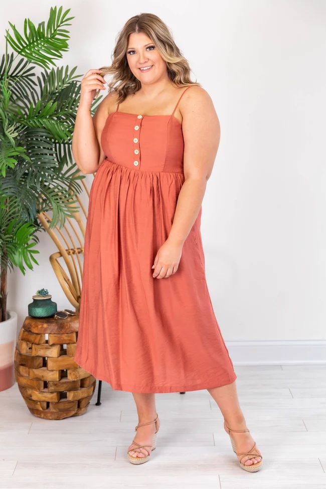 New Beginnings Midi Terracotta Dress | The Pink Lily Boutique