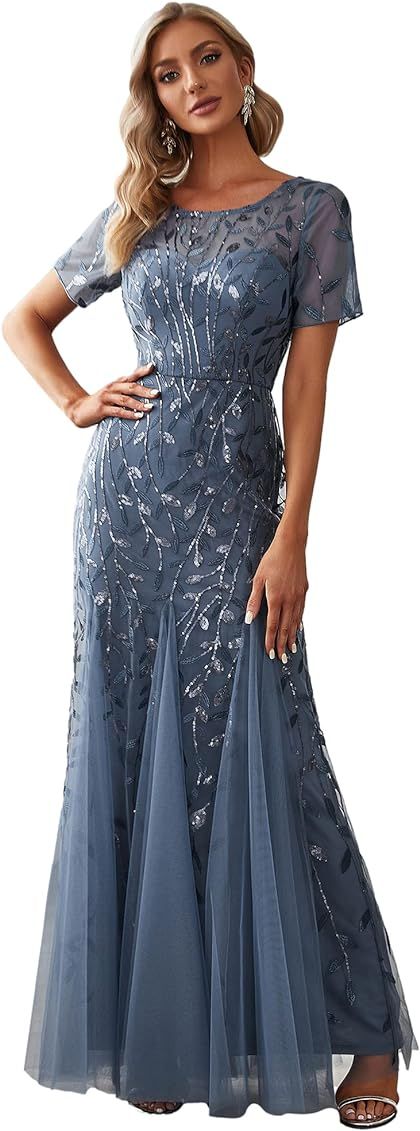 Ever-Pretty Women's Illusion Embroidery Elegant Mermaid Evening Dress 07707 | Amazon (US)