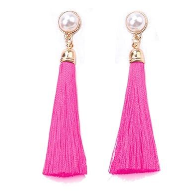 Women Colorful Thread Tassel Earrings with Pearl Drop Earrings Dangle | Amazon (US)