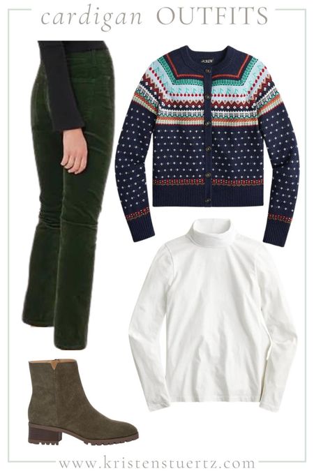 Transitional fall to winter outfit. Cardigan outfit. Corduroys, ankle boots, and a turtleneck layered with sweater. 

#LTKshoecrush #LTKSeasonal #LTKstyletip