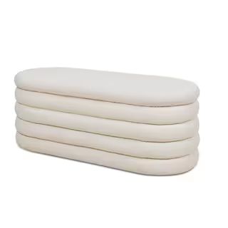 Fuji 19 in. Upholstered Oval Storage Bench, Ivory White Boucle | The Home Depot