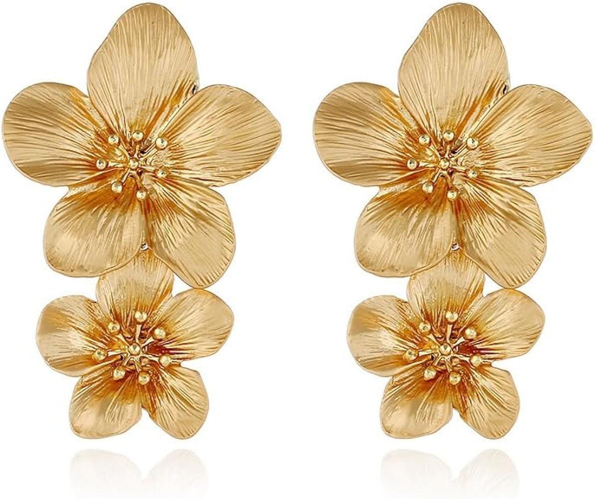 Statement Gold Multi Flower Earrings for Women Exaggerated Large18K Yellow Gold Plated, Hypoaller... | Amazon (US)