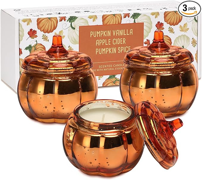 Pumpkin Shaped Candle Fall Autumn Farmhouse Decoration Halloween Candle Pumpkin Spice Scented Set... | Amazon (US)