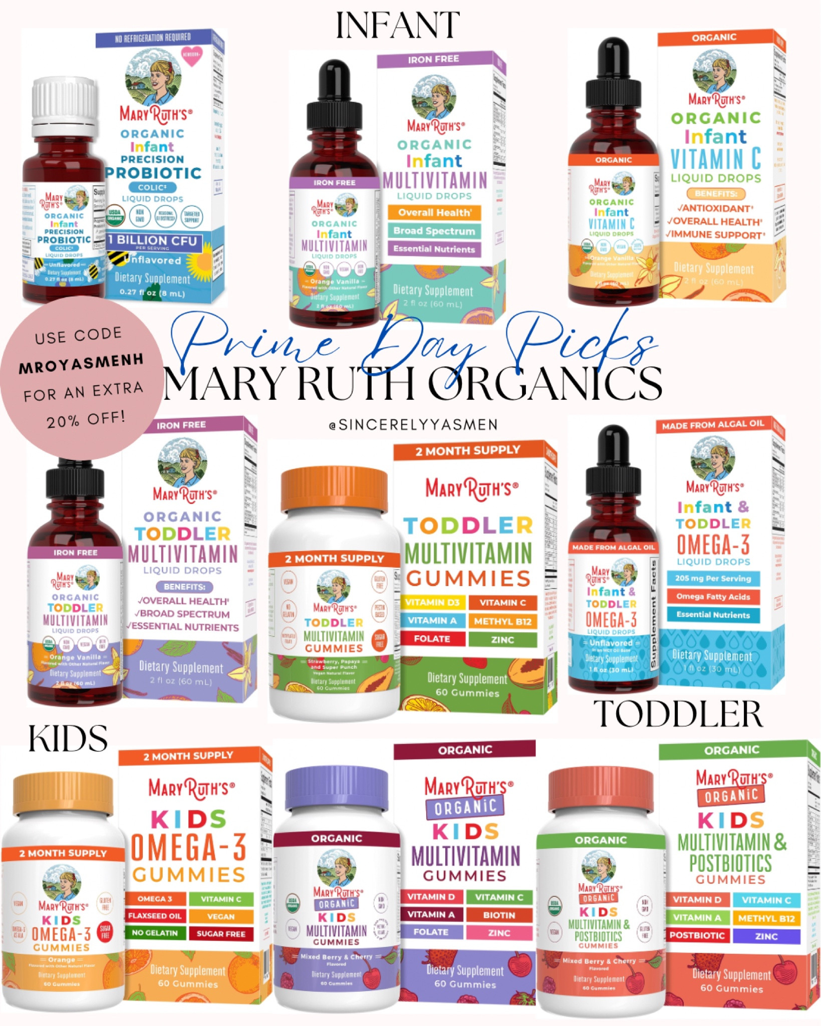 Toddler and baby Mary Ruth vitamins up to 30% off for prime day! Use code MROYASMENH to save an additional 20% off! #primeday #amazonprime #primedaysale #vitamins #health 

#LTKKids #LTKSaleAlert #LTKBaby