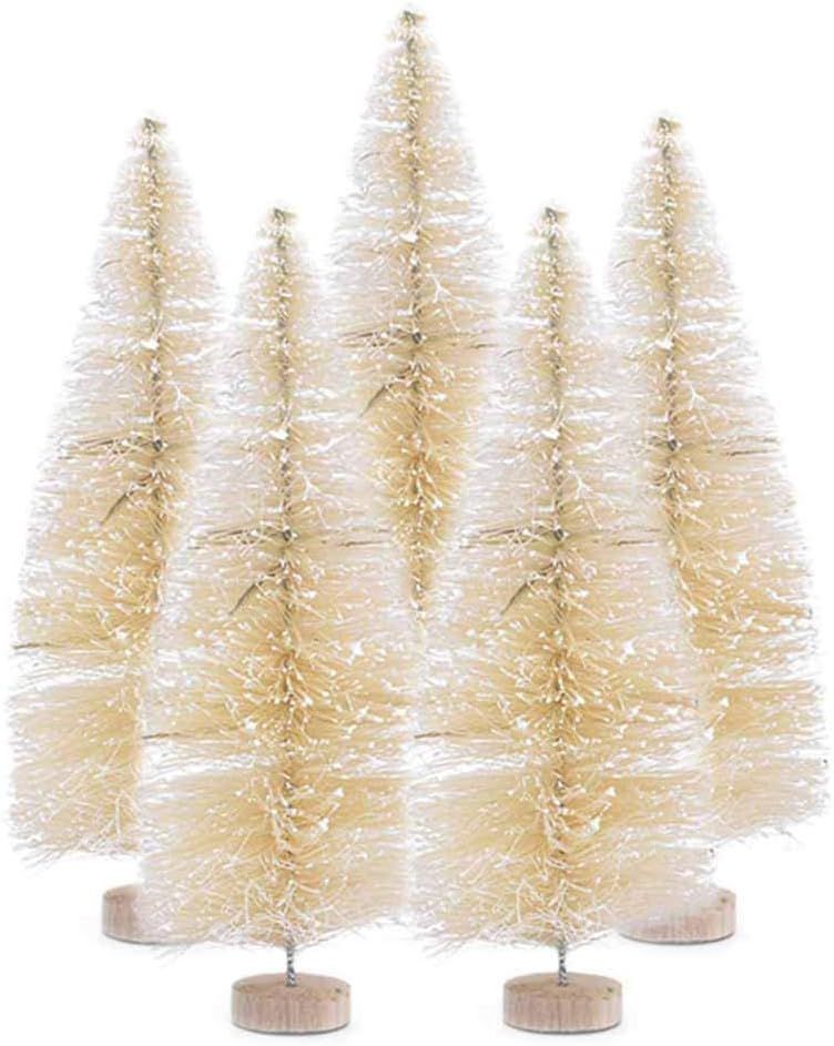 HOVEYY Sisal Christmas Trees Mini, Bottle Brush Trees Artificial Mini Christmas Tree with Wooden ... | Amazon (CA)