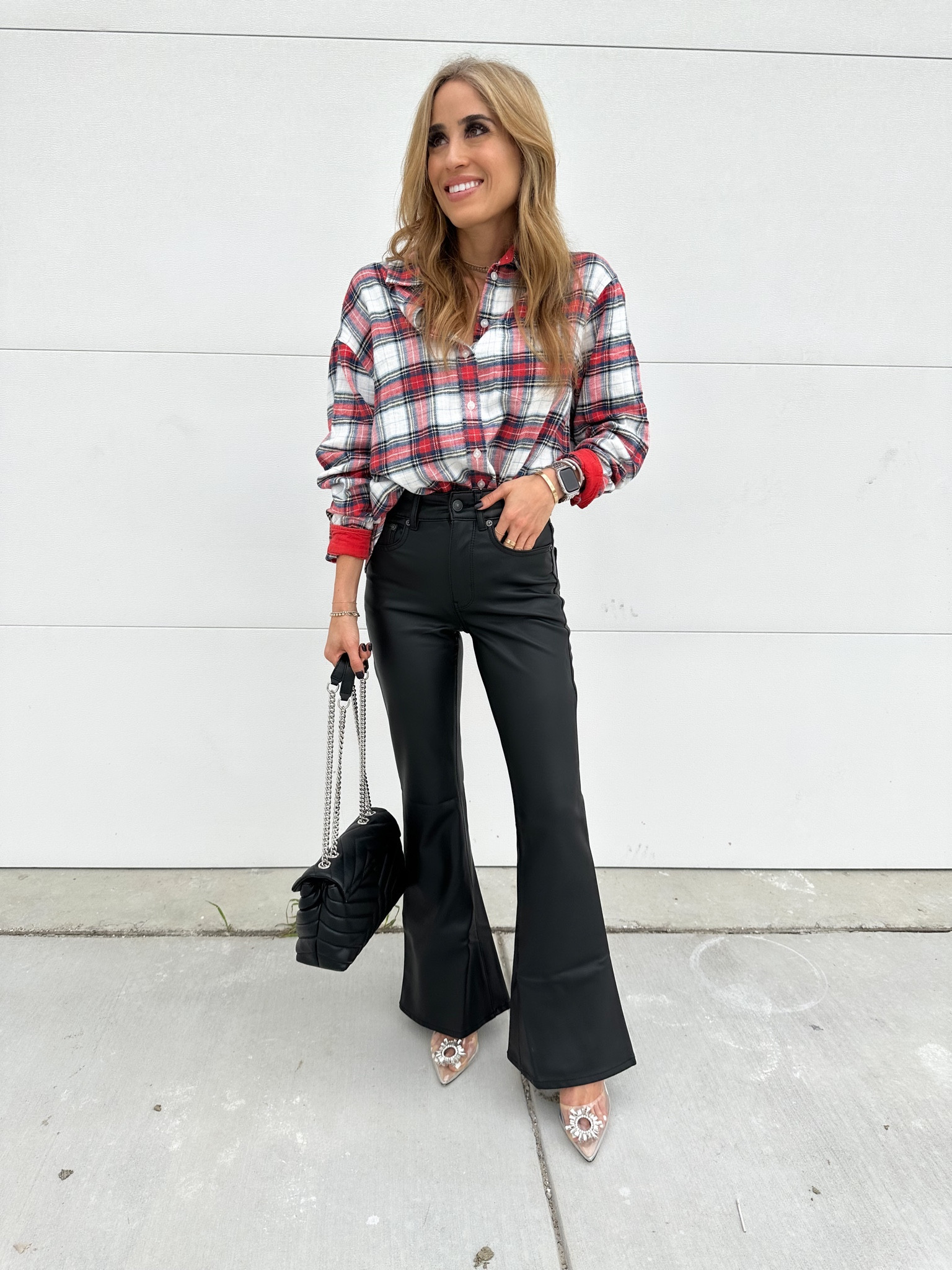 Holiday outfit idea plaid shirt, flare pants size 24 

#LTKfindsunder50 #LTKHolidaySale #LTKfindsunder100