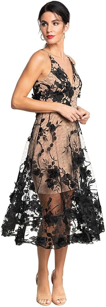 Dress the Population Womens Audrey Midi Plunging Dress | Amazon (US)