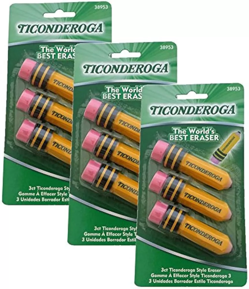 Ticonderoga Pencil Shaped Erasers 3 Pack