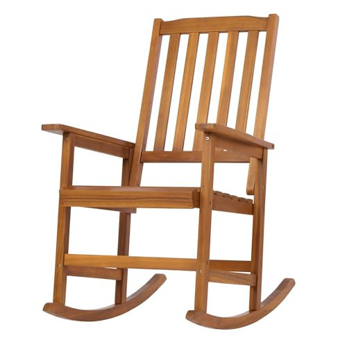 LDB_BUILDING Wooden Outdoor Rocking Chairs, Porch Rocker for Patio,Deck,Garden, Indoor Outdoor Use, Suitable for Kids, Acacia Wood, Light Brown | Amazon (US)