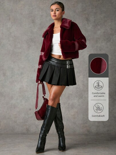 SHEIN BAE Women's Solid Long Sleeve Turndown Collar Casual Loose Fluffy Jacket, Winter Fall Women... | SHEIN