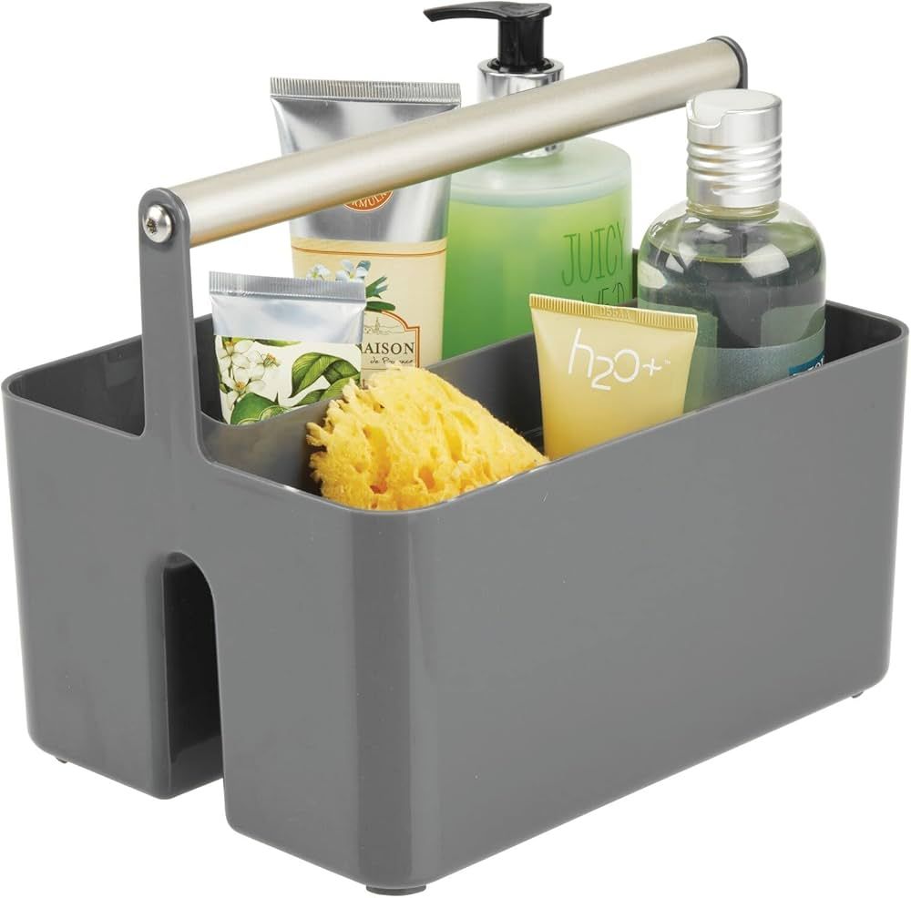 mDesign Plastic Shower Caddy Storage Organizer Utility Tote, Divided Basket Bin - Metal Handle fo... | Amazon (US)