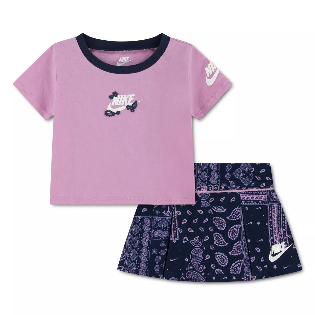 Girls 4-6x Nike Floral Short Sleeve T-shirt & Paisley Dri-FIT Skort 2-Piece Set, Girl's, Size: 5, Black Navy | Kohl's