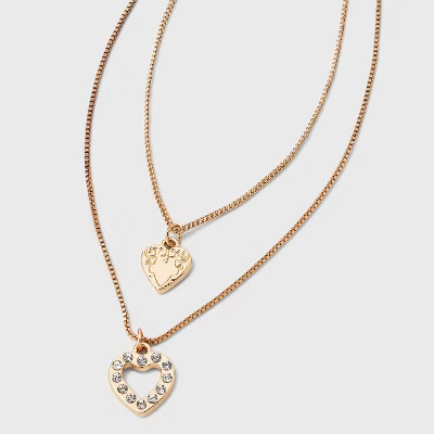 Texture Heart Charm Multi-Strand Necklace - Wild Fable™ Gold | Target