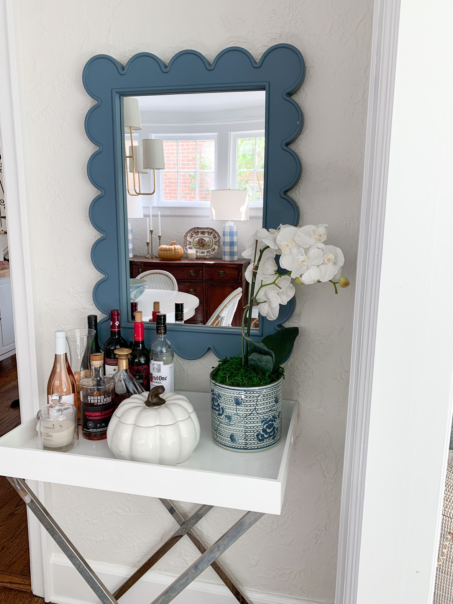 Fall home decor, pumpkins, scallop mirror, bar cart

#LTKhome #LTKSeasonal