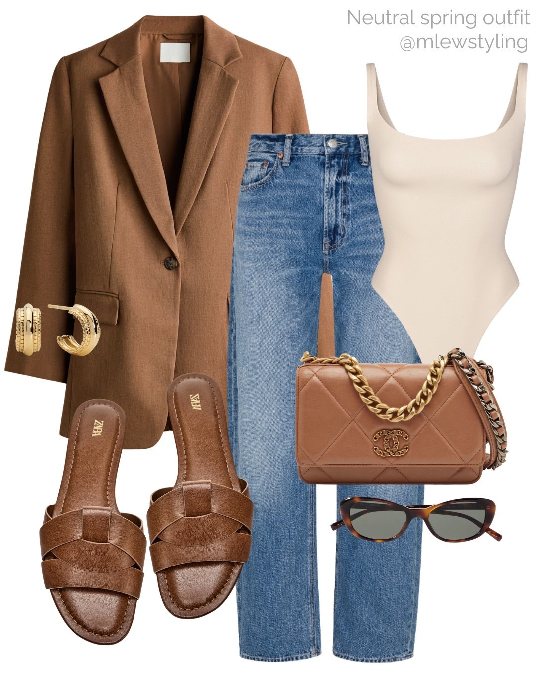 Neutral spring outfit 🤎

Tags: brown blazer, skims bodysuit, pistola barrel leg jeans, Zara slide sandals, Chanel bag, ysl sunglasses, neutral aesthetic, elevated outfit, capsule wardrobe, casual workwear 

#LTKWorkwear #LTKgrwm #LTKootd