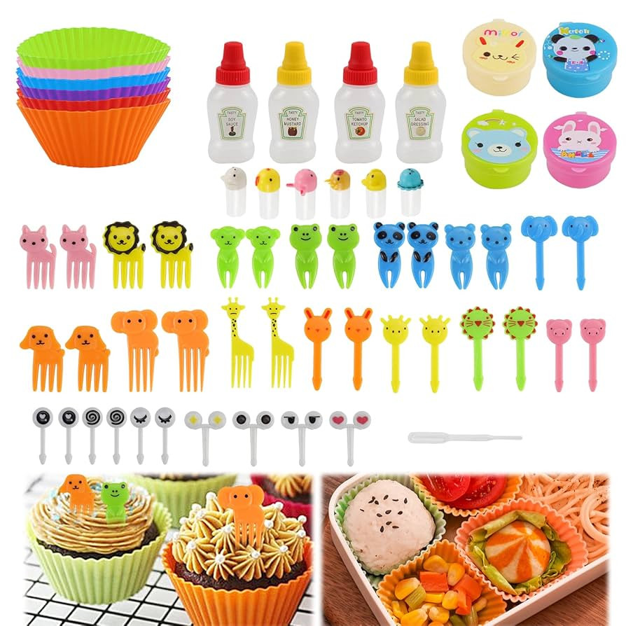 Abnaok 61PCS Silicone Lunch Box Dividers Bento Box Accessories Silicone Cupcake Liners, Lunch Box... | Amazon (US)