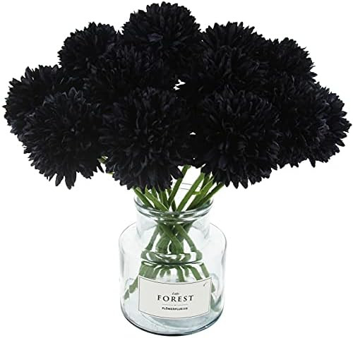 Tinsow 12 Pcs Faux Ball Chrysanthemum Bouquet Black Flowers for Home Halloween Party Fall Harvest... | Amazon (US)