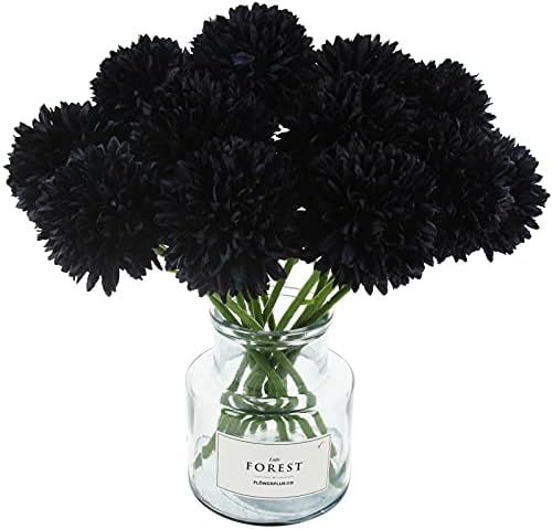Tinsow 12 Pcs Faux Ball Chrysanthemum Bouquet Black Flowers for Home Halloween Party Fall Harvest... | Amazon (US)