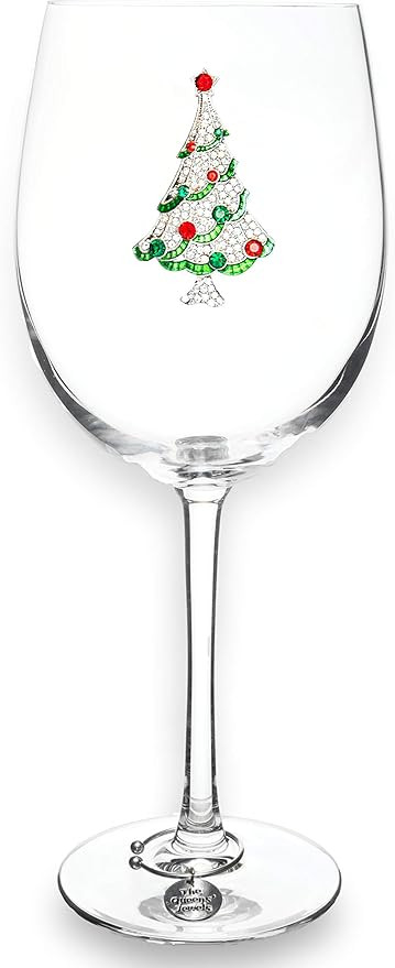 THE QUEENS' JEWELS Christmas Tree Jeweled Stemmed Wine Glass, 21 oz. - Unique, Birthday, Cute, Fu... | Amazon (US)