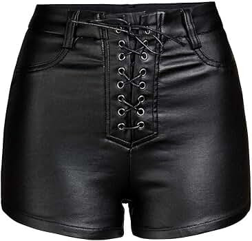 NASUN Womens High Waisted Faux Leather Shorts Drawstring Sexy PU Leather Short | Amazon (US)